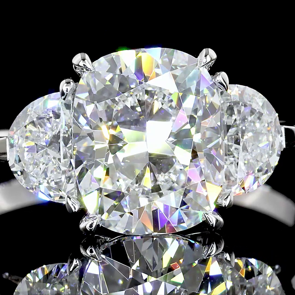2.51 Cts 14k White Gold Cushion Modified Shape 3 Stones Ring - Image 2