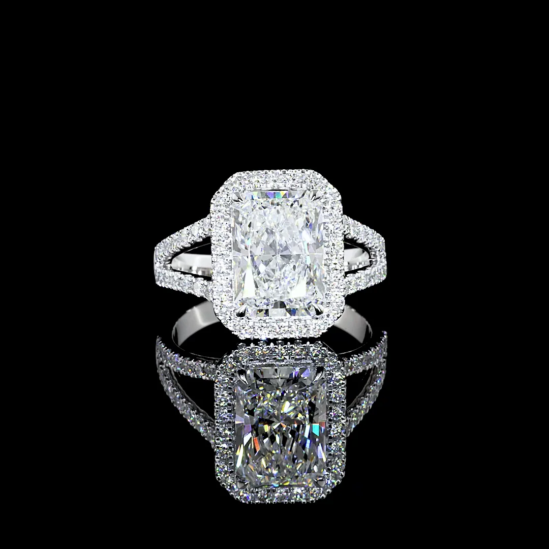 3.8 Cts 14k White Gold Radiant Shape Split Shank Ring - Video
