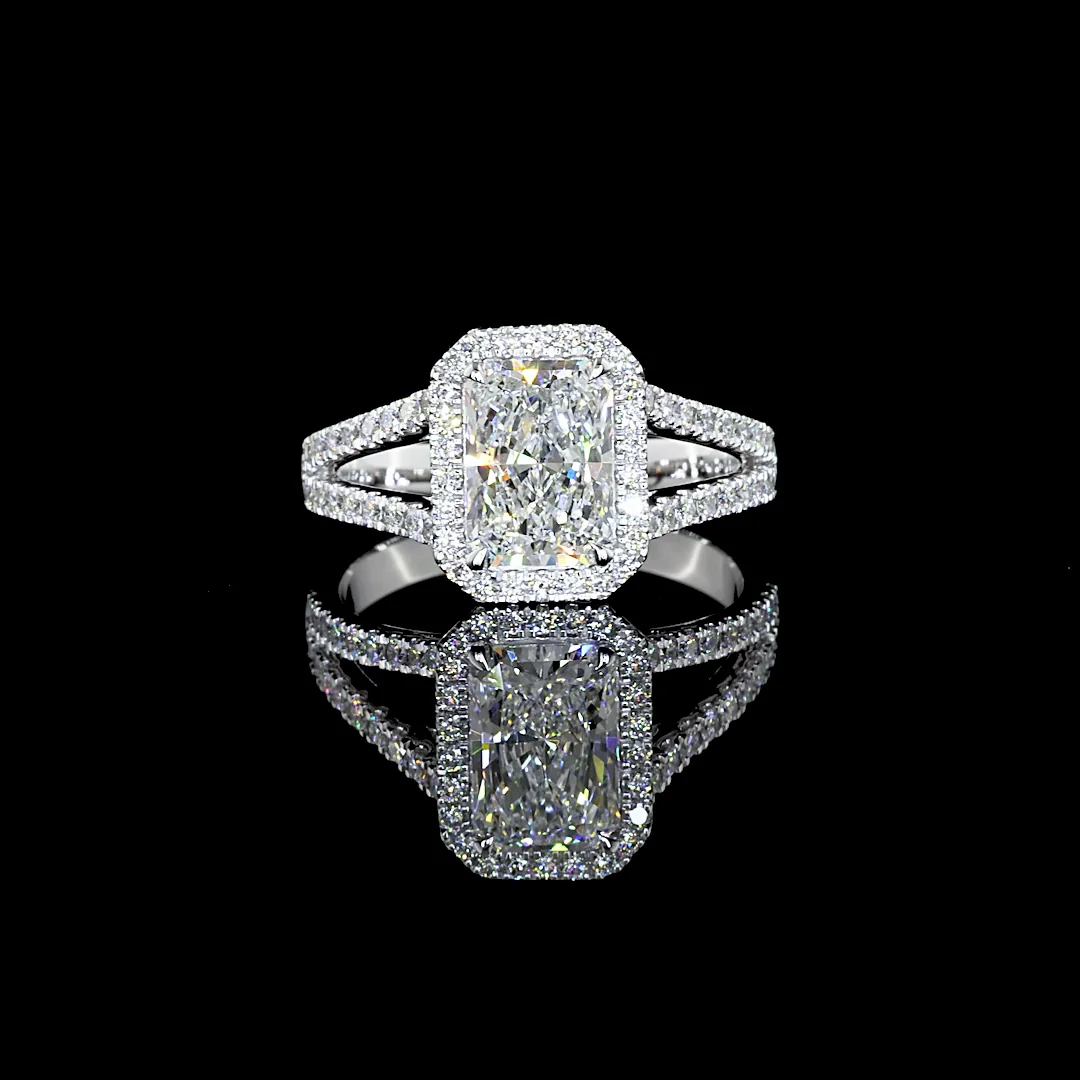 2.6 Cts 14k White Gold Radiant Shape Split Shank Ring - Video