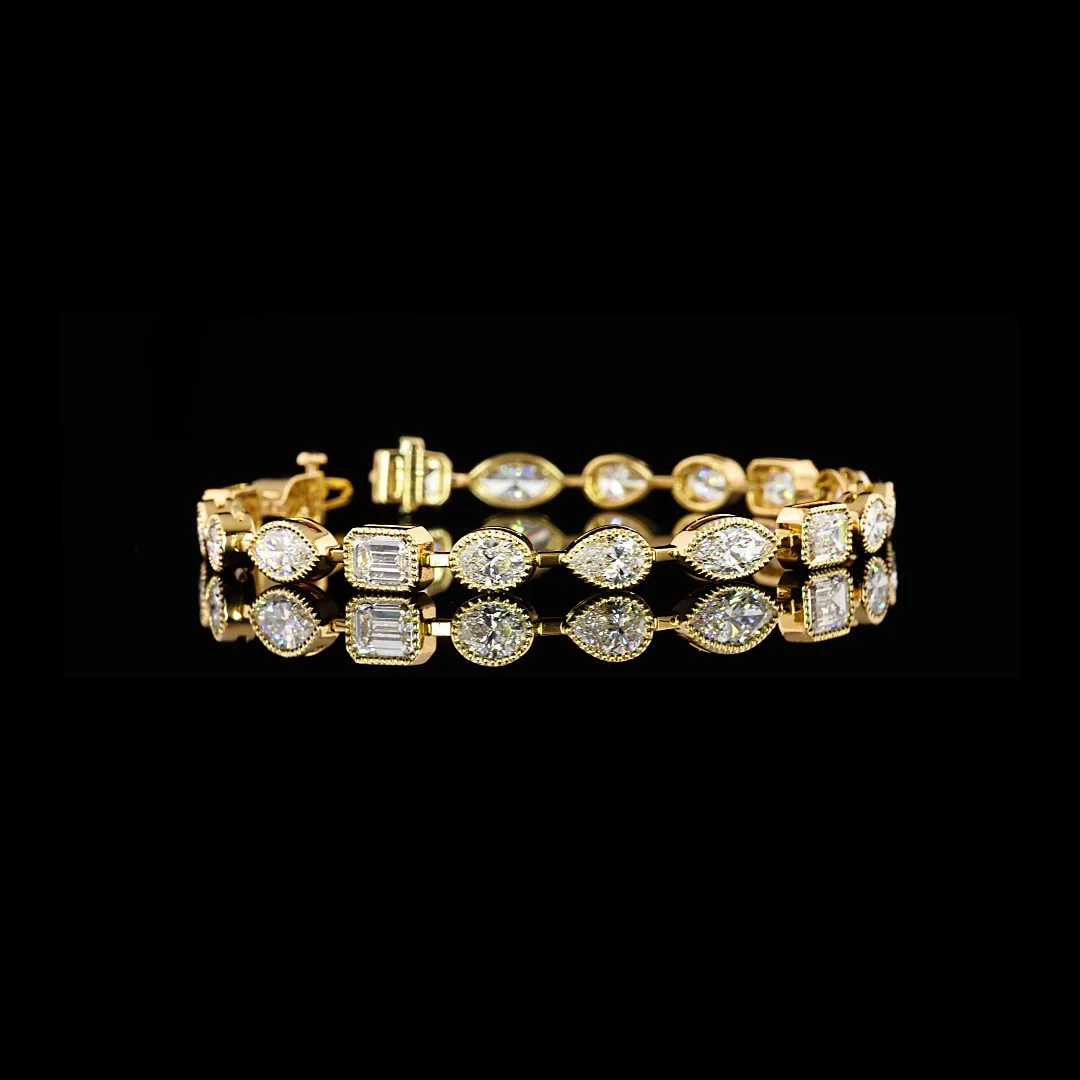 9.94 Cts 18k Yellow Gold Mix Shape Tennis Bracelet - Video