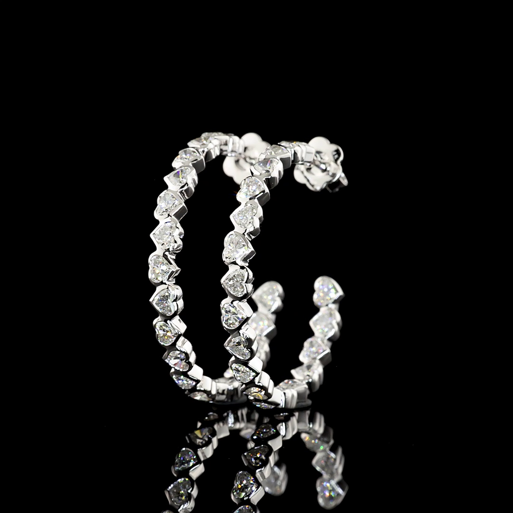 5.38 Cts 14k White Gold Heart Shape C Hoops Earring - Image 2