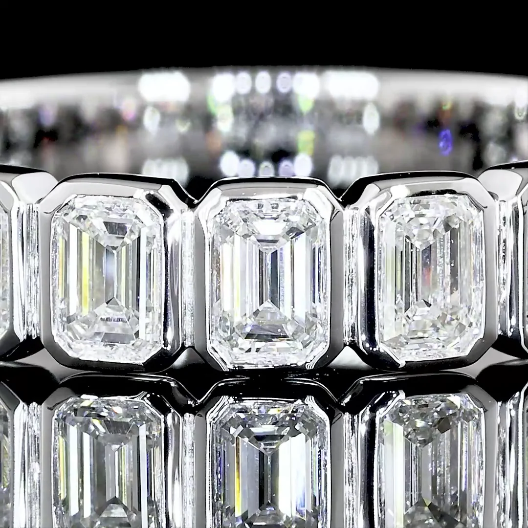 1.26 Cts 14k White Gold Emerald Shape 3/4 Band Eternity Band - Image 2