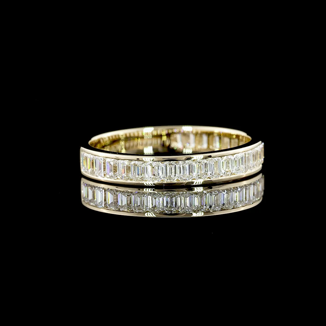 0.97 Cts 14k Yellow Gold Emerald Shape 3/4 Band Eternity Band - Video