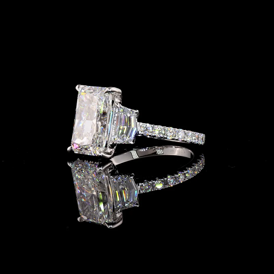 4.77 Cts 14k White Gold Radiant Shape 3 Stones Ring - Image 2