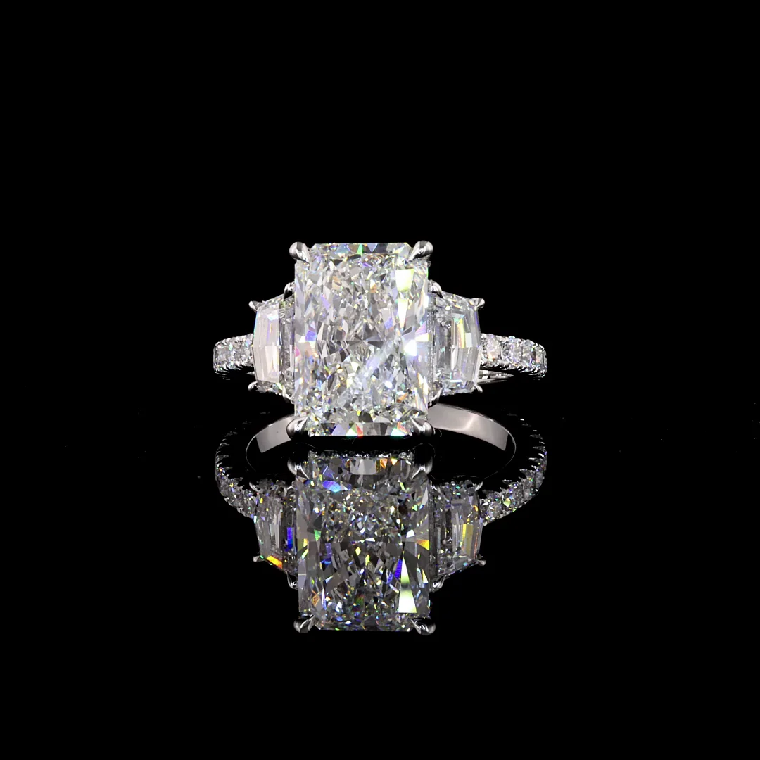 4.77 Cts 14k White Gold Radiant Shape 3 Stones Ring - Video