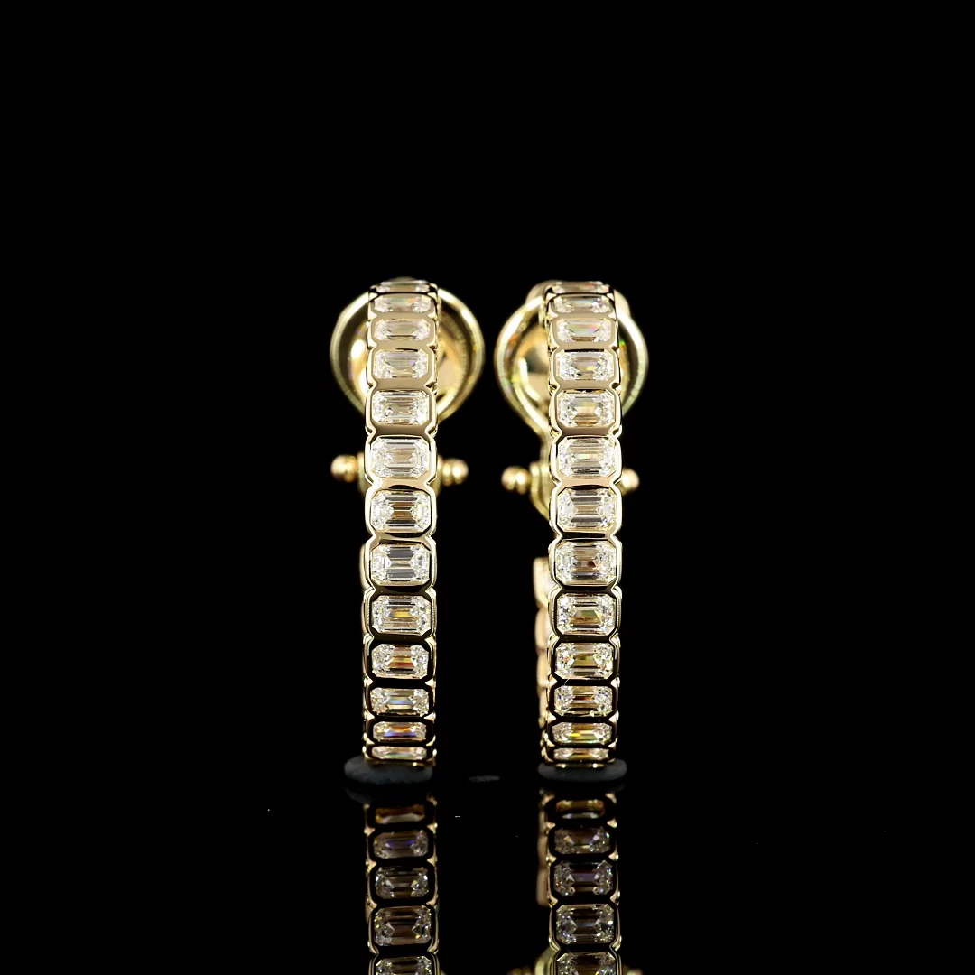 2.57 Cts 14k Yellow Gold Emerald Shape Omega Hoops Earring - Image 2
