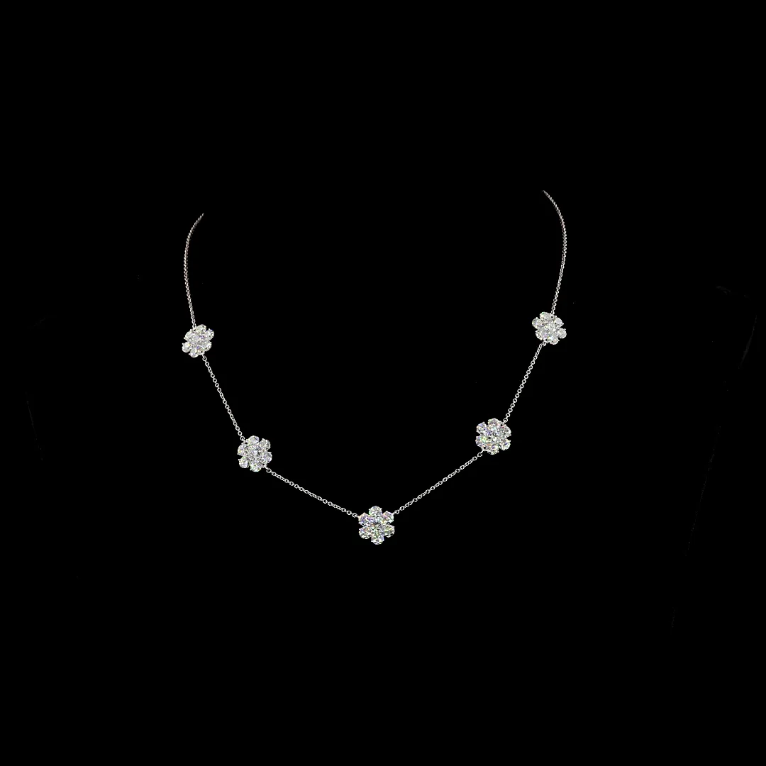 4.9 Cts 18k White Gold Round Shape Station Necklace - Video