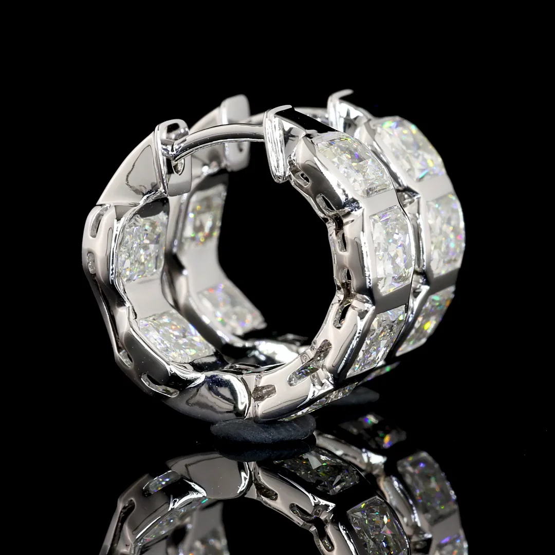 3.95 Cts 14k White Gold Radiant Shape Huggies Earring - Image 4
