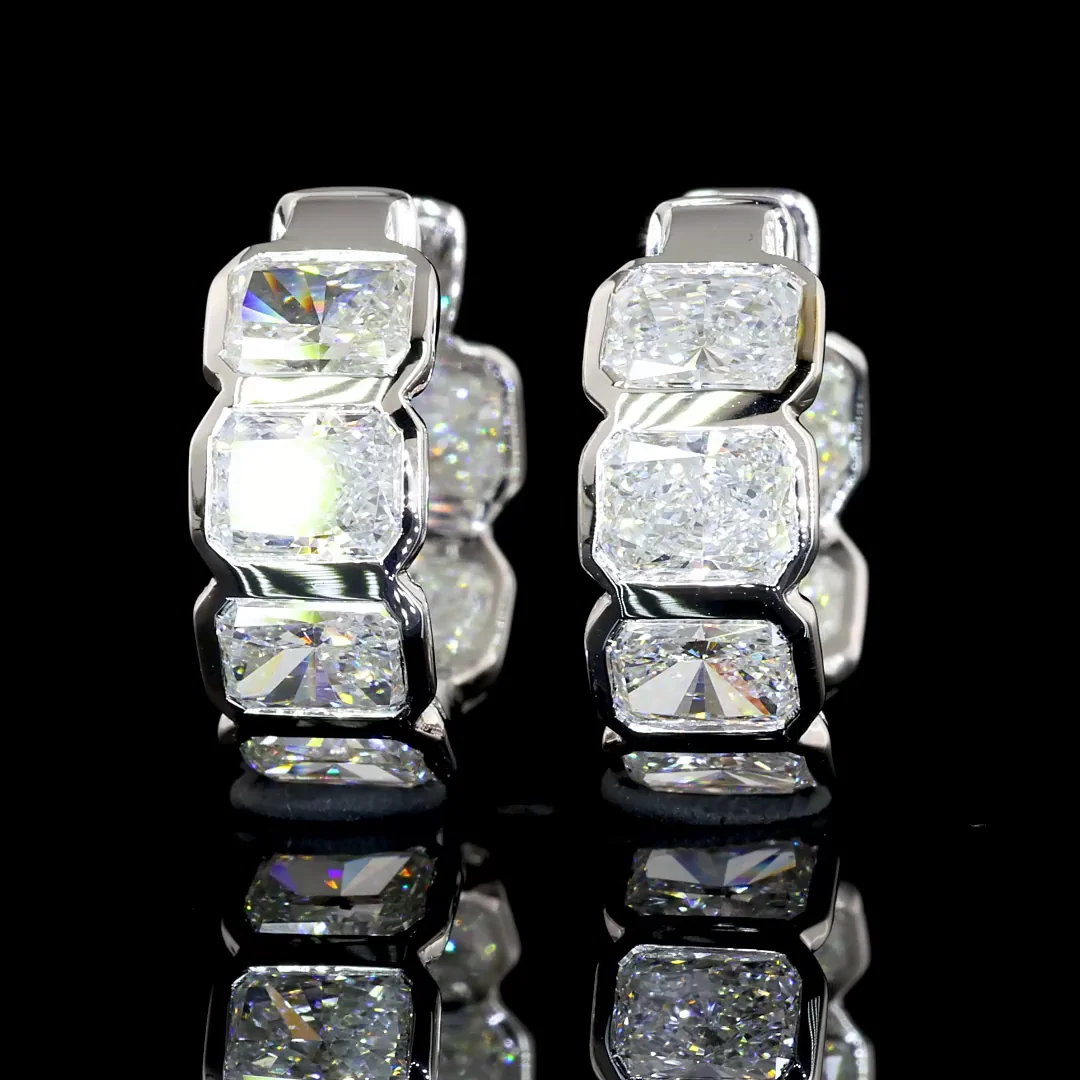 3.95 Cts 14k White Gold Radiant Shape Huggies Earring - Video