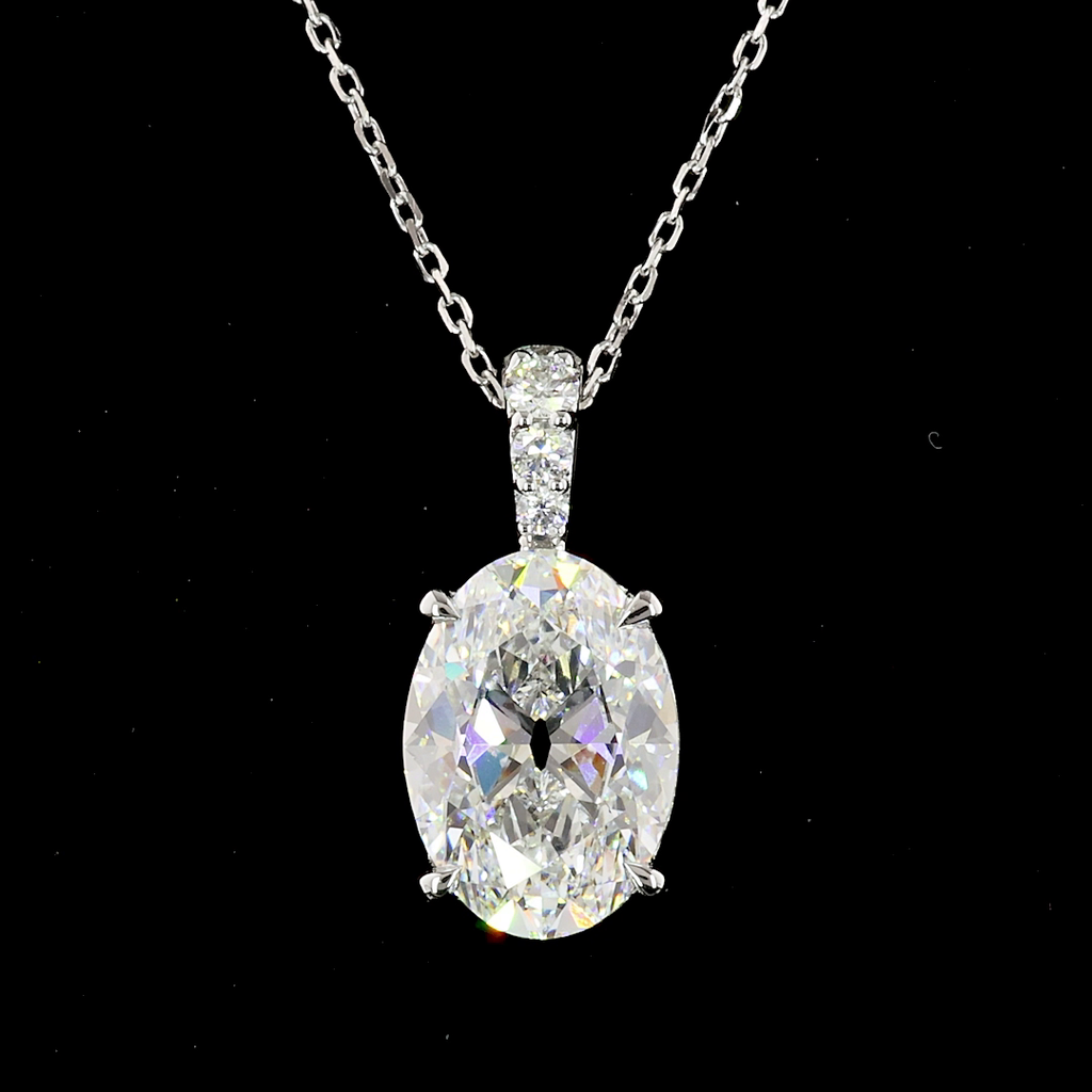 3.11 Cts 14k White Gold Antique Oval Shape Pendant Pendant - Image 2