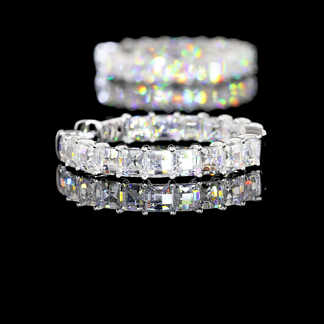 5.55 Cts 14k White Gold Antique Asscher Shape Hoops Earring - Image 4