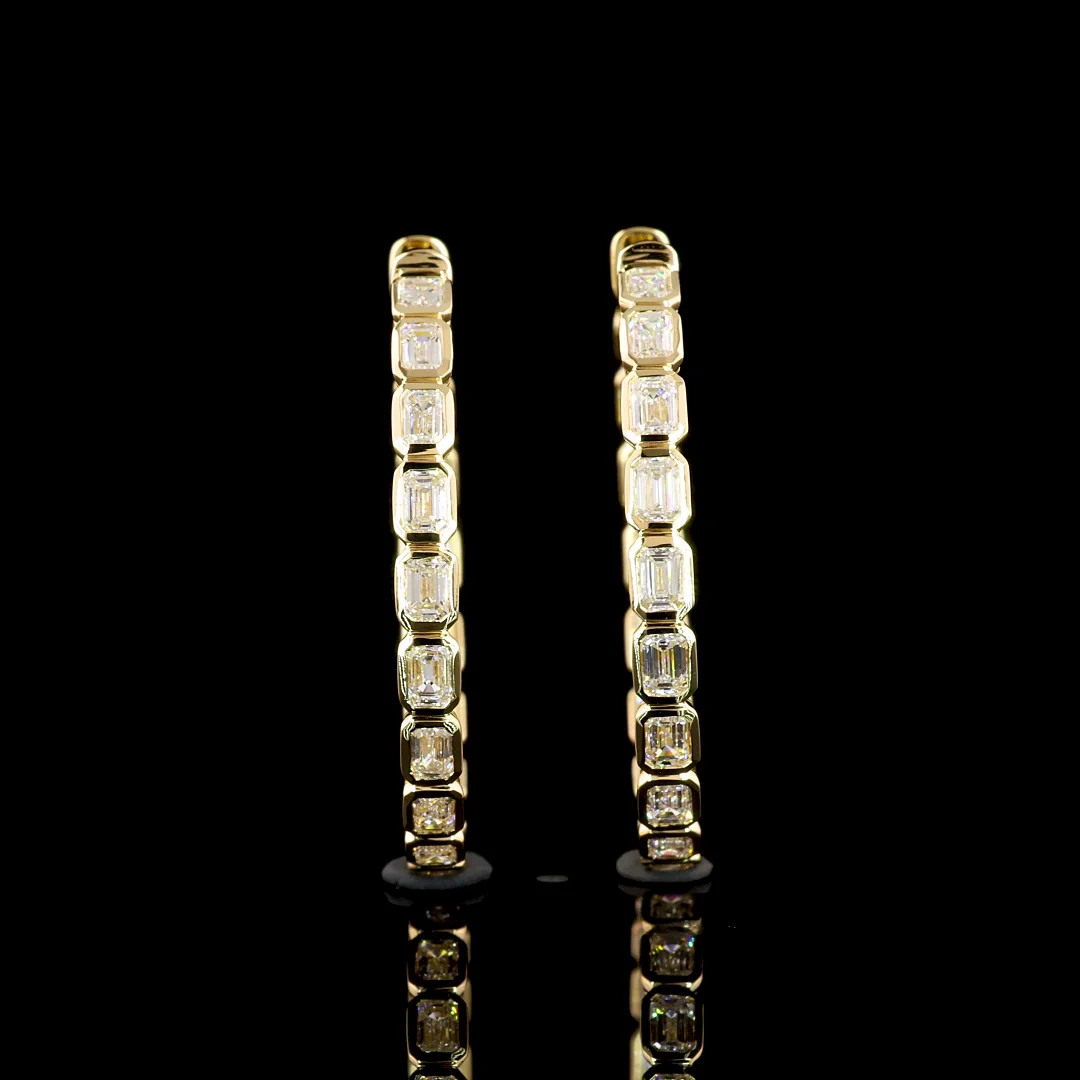 2.99 Cts 14k Yellow Gold Emerald Shape Hoops Earring - Video