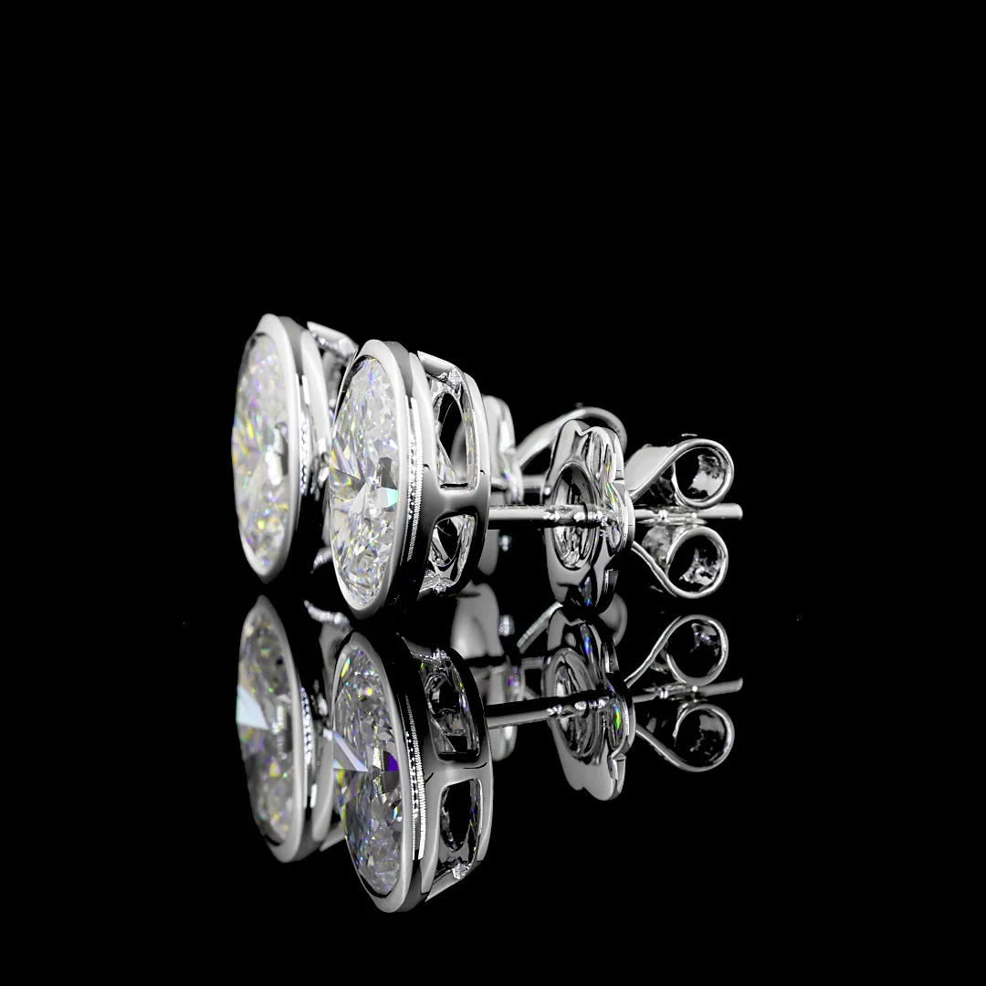 3.04 Cts 14k White Gold Oval Shape Studs Earring - Image 2