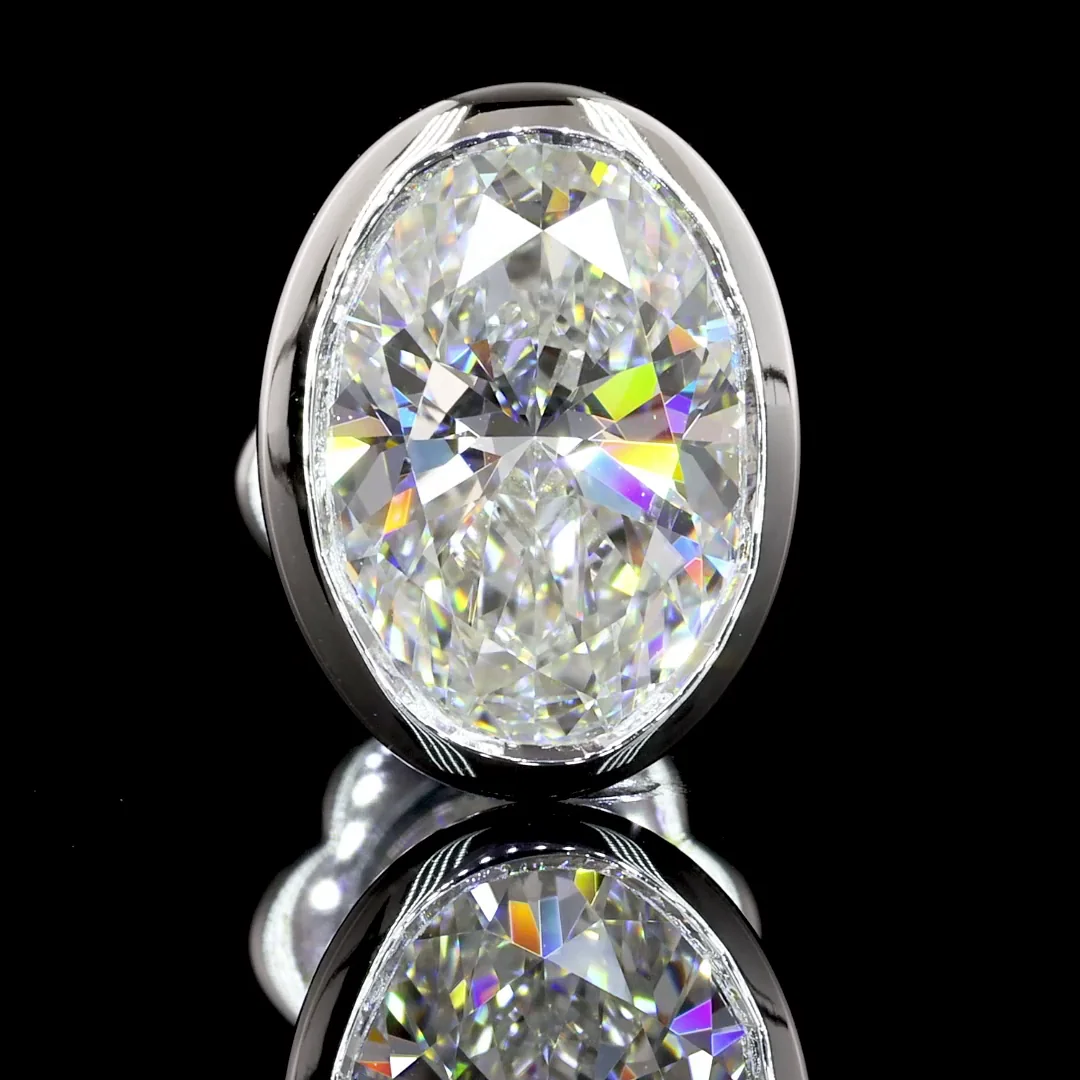 3.04 Cts 14k White Gold Oval Shape Studs Earring - Image 3