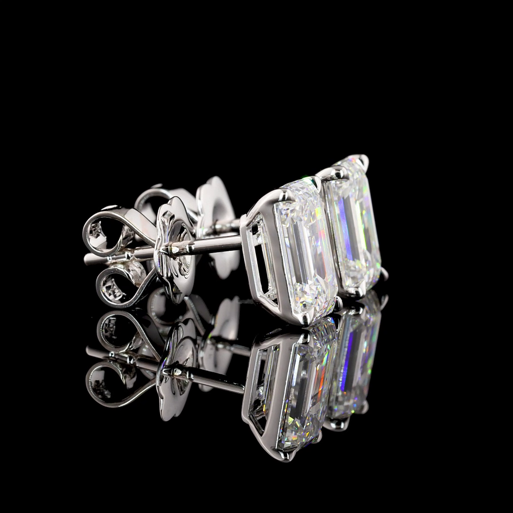 3.09 Cts 14k White Gold Emerald Shape Studs Earring - Image 2