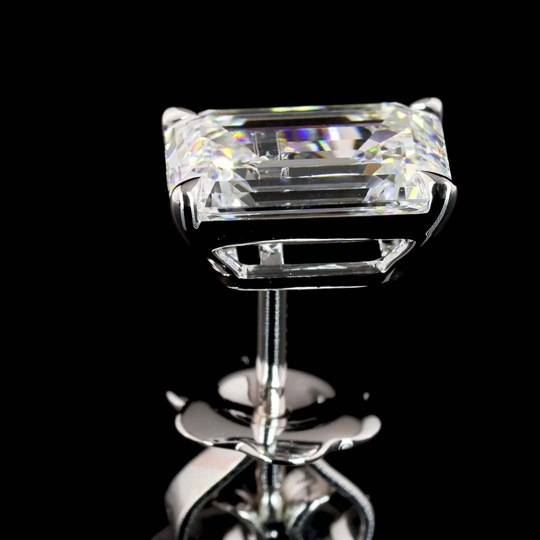 3.09 Cts 14k White Gold Emerald Shape Studs Earring - Image 4