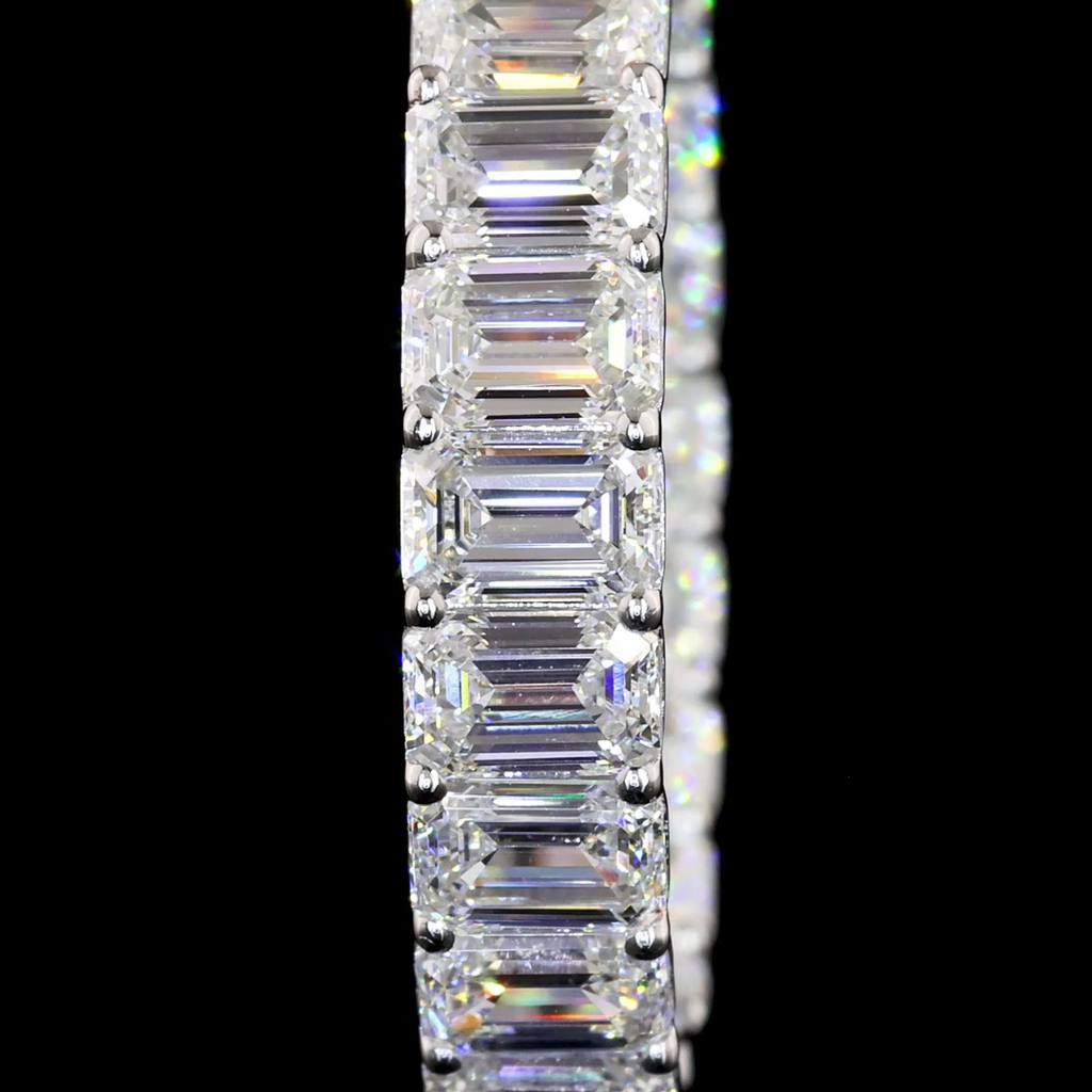 8.1 Cts 14k White Gold Emerald Shape Hoops Earring - Image 3