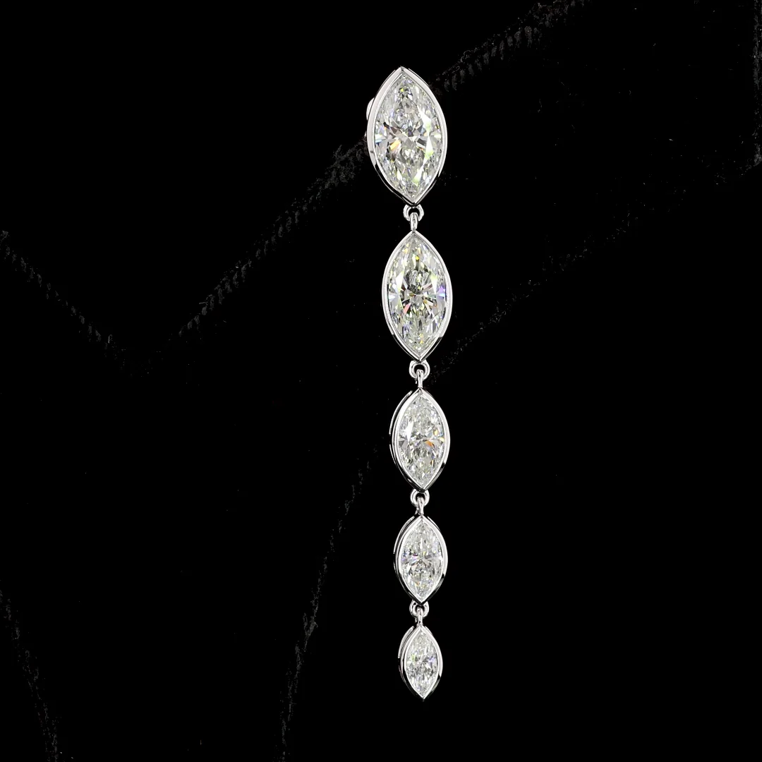 3.91 Cts 14k White Gold Marquise Shape Hanging Earring - Image 2