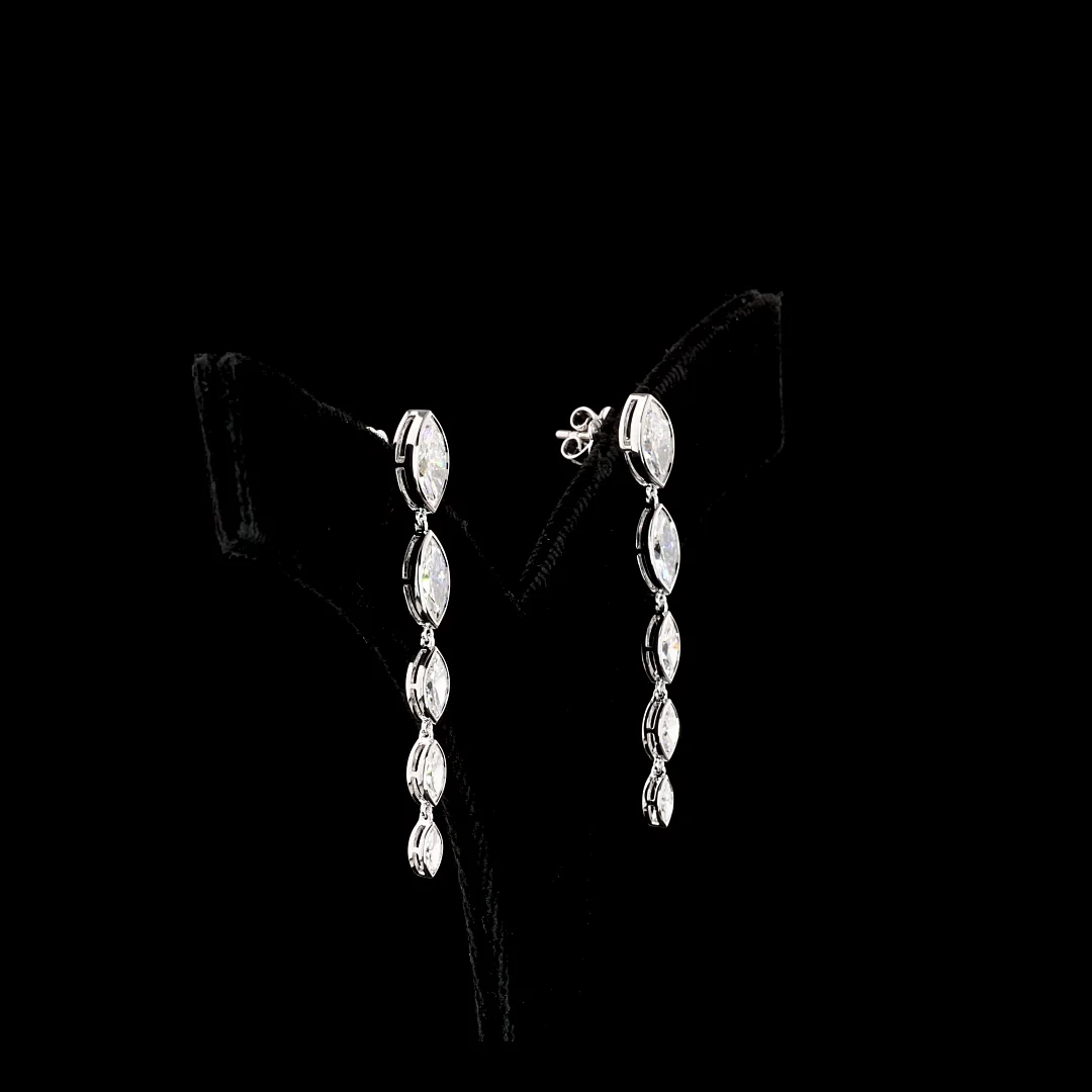3.91 Cts 14k White Gold Marquise Shape Hanging Earring - Image 3