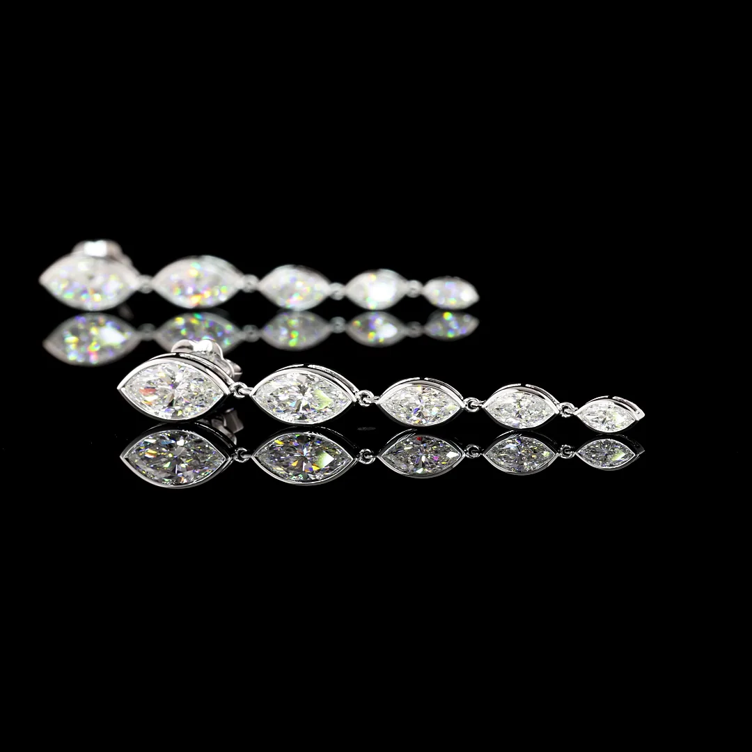 3.91 Cts 14k White Gold Marquise Shape Hanging Earring - Image 4
