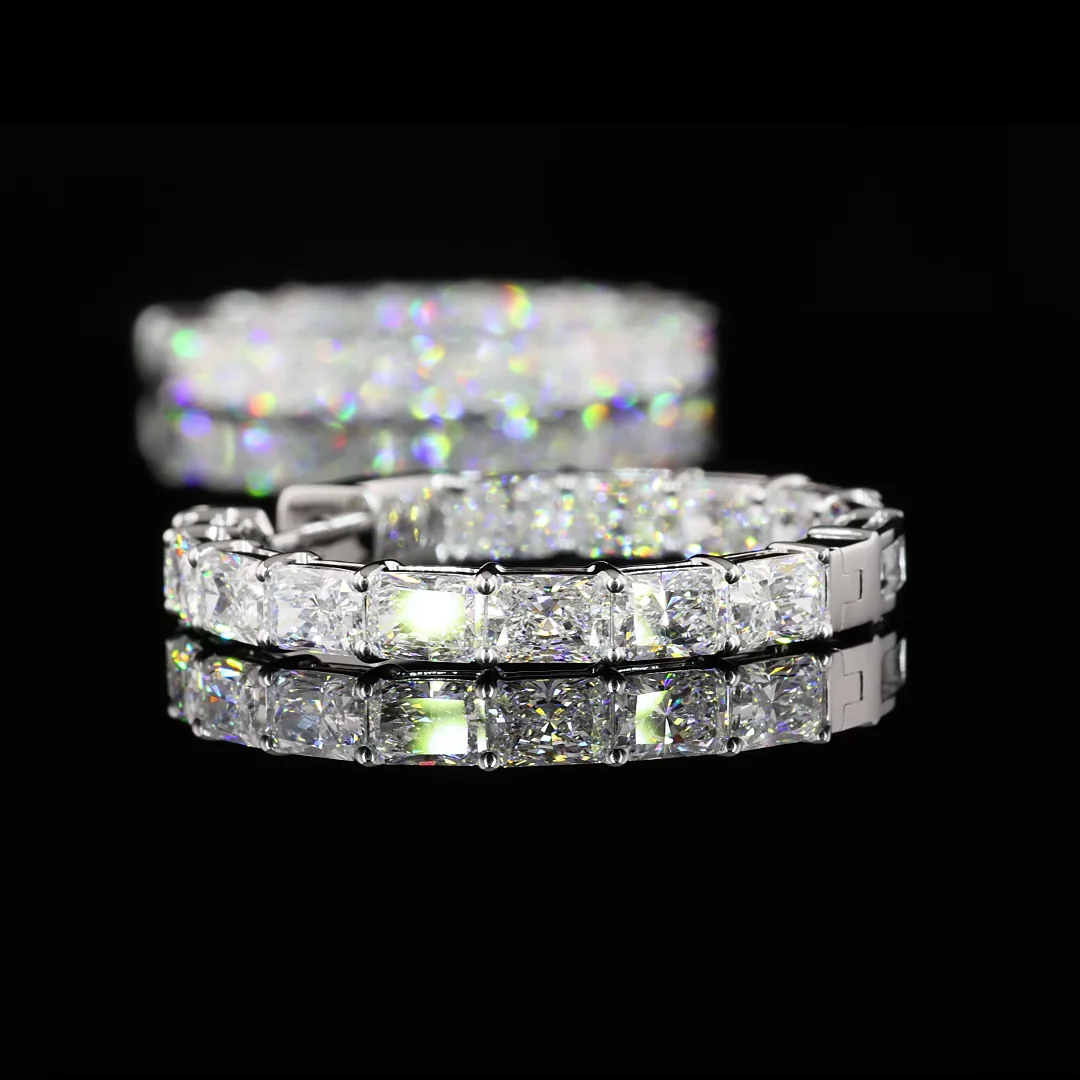 6 Cts 14k White Gold Radiant Shape Hoops Earring - Image 4