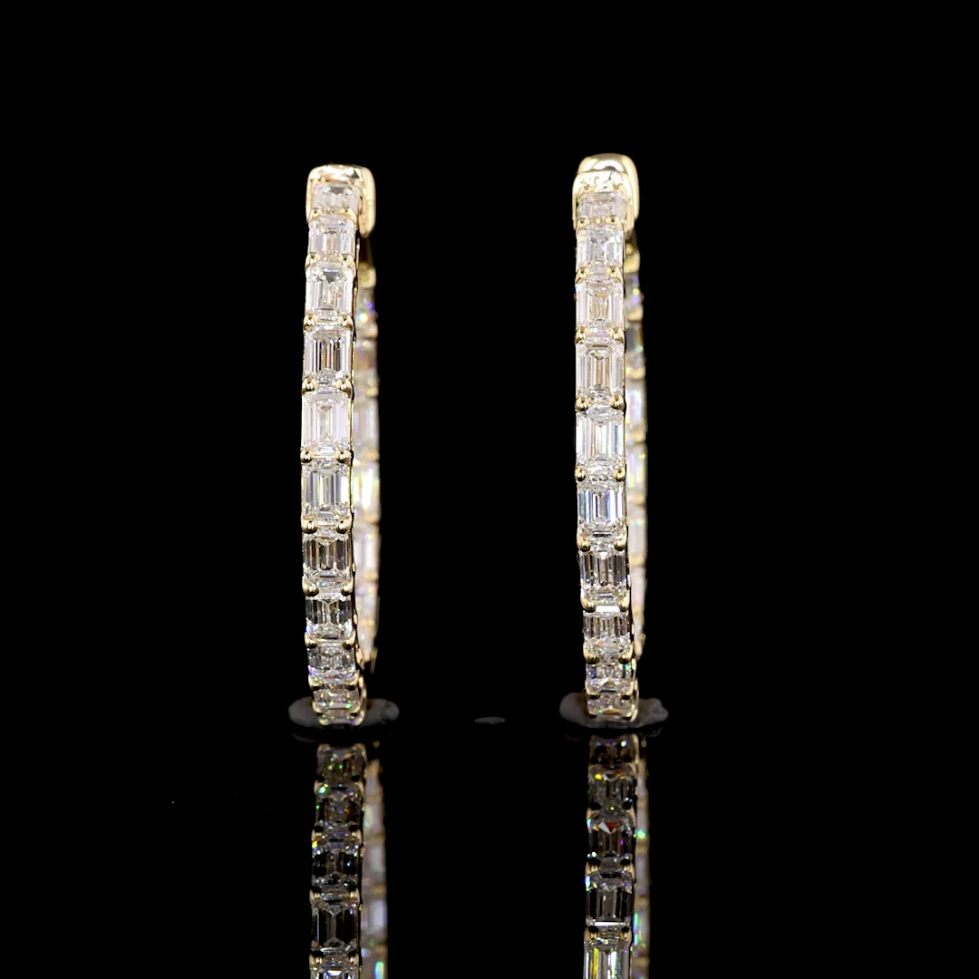 3 Cts 14k Yellow Gold Emerald Shape Hoops Earring - Image 2