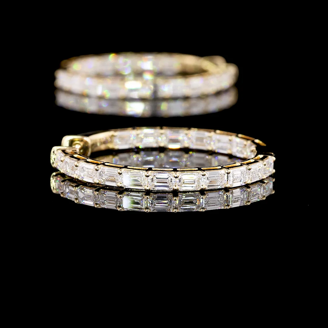 3 Cts 14k Yellow Gold Emerald Shape Hoops Earring - Image 4