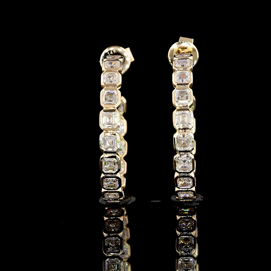 3.26 Cts 14k Yellow Gold Asscher Shape C Hoops Earring - Image 2