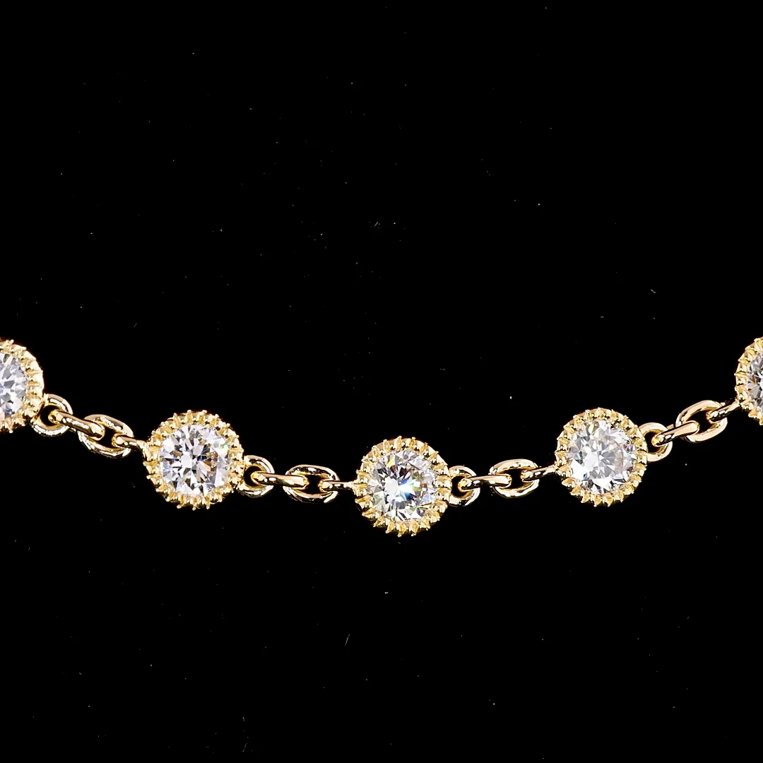 14.06 Cts 18k Yellow Gold Round Shape Double Strand Station Necklace - Image 2