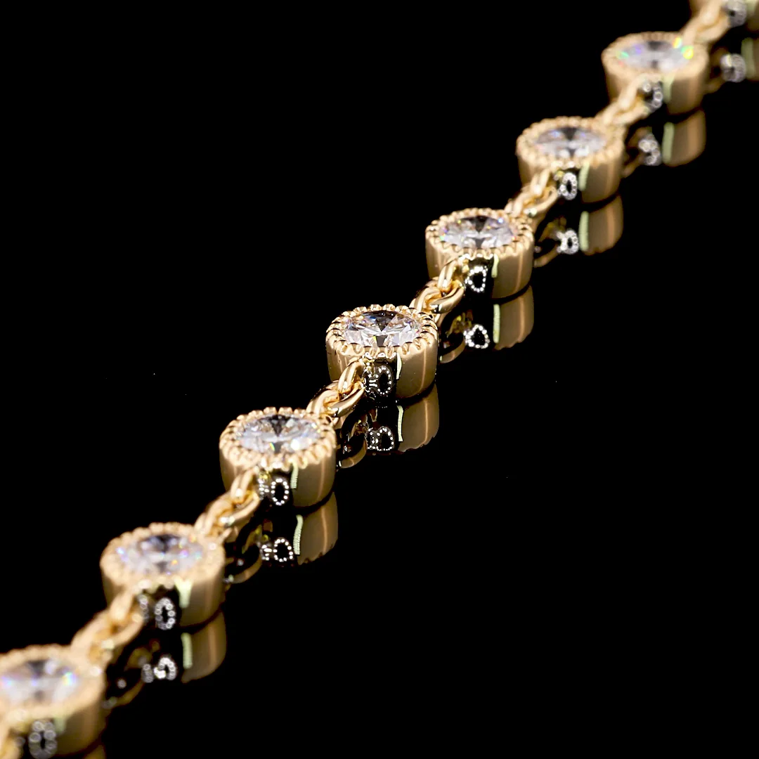 14.06 Cts 18k Yellow Gold Round Shape Double Strand Station Necklace - Image 3