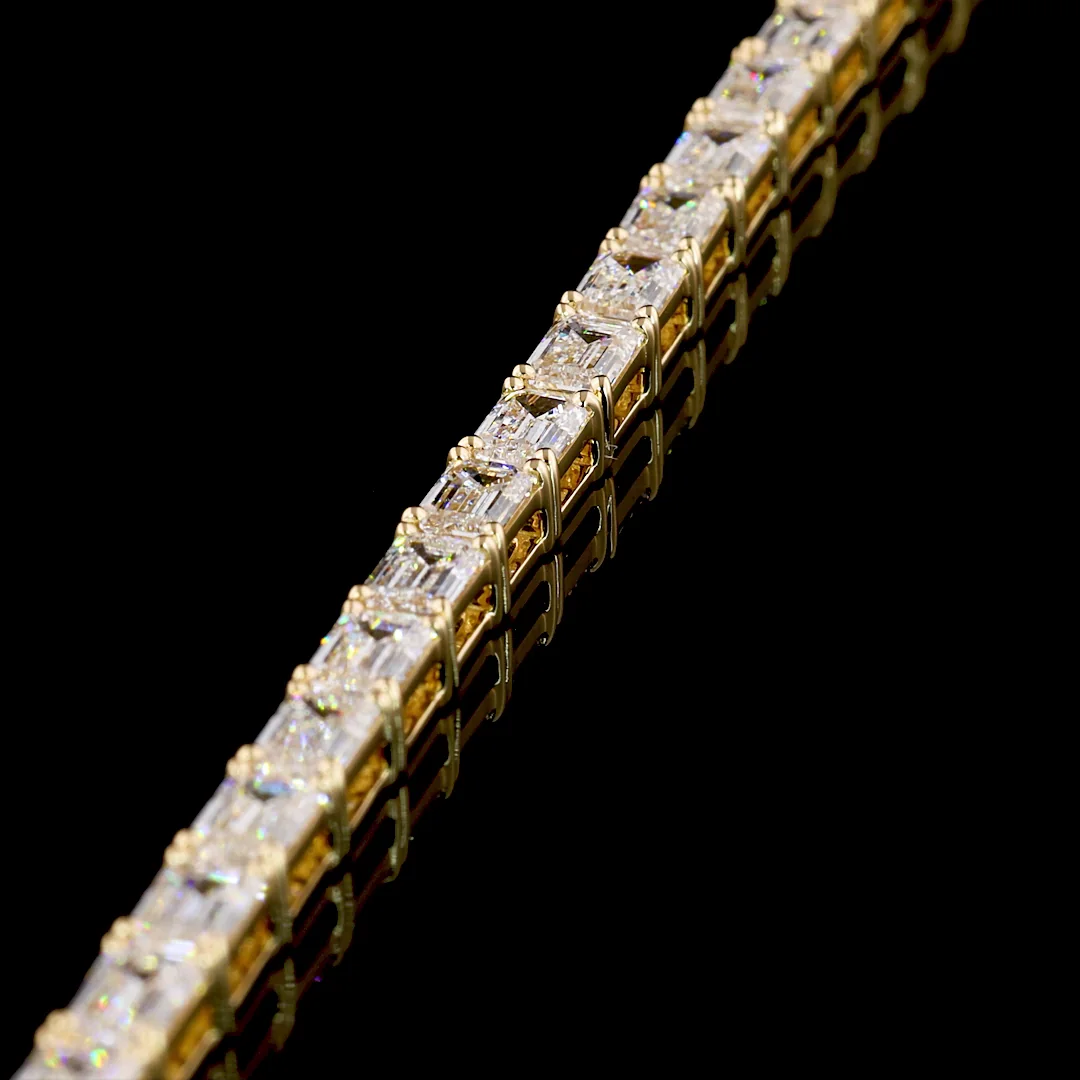 6.87 Cts 14k Yellow Gold Emerald Shape Tennis Bracelet - Image 2