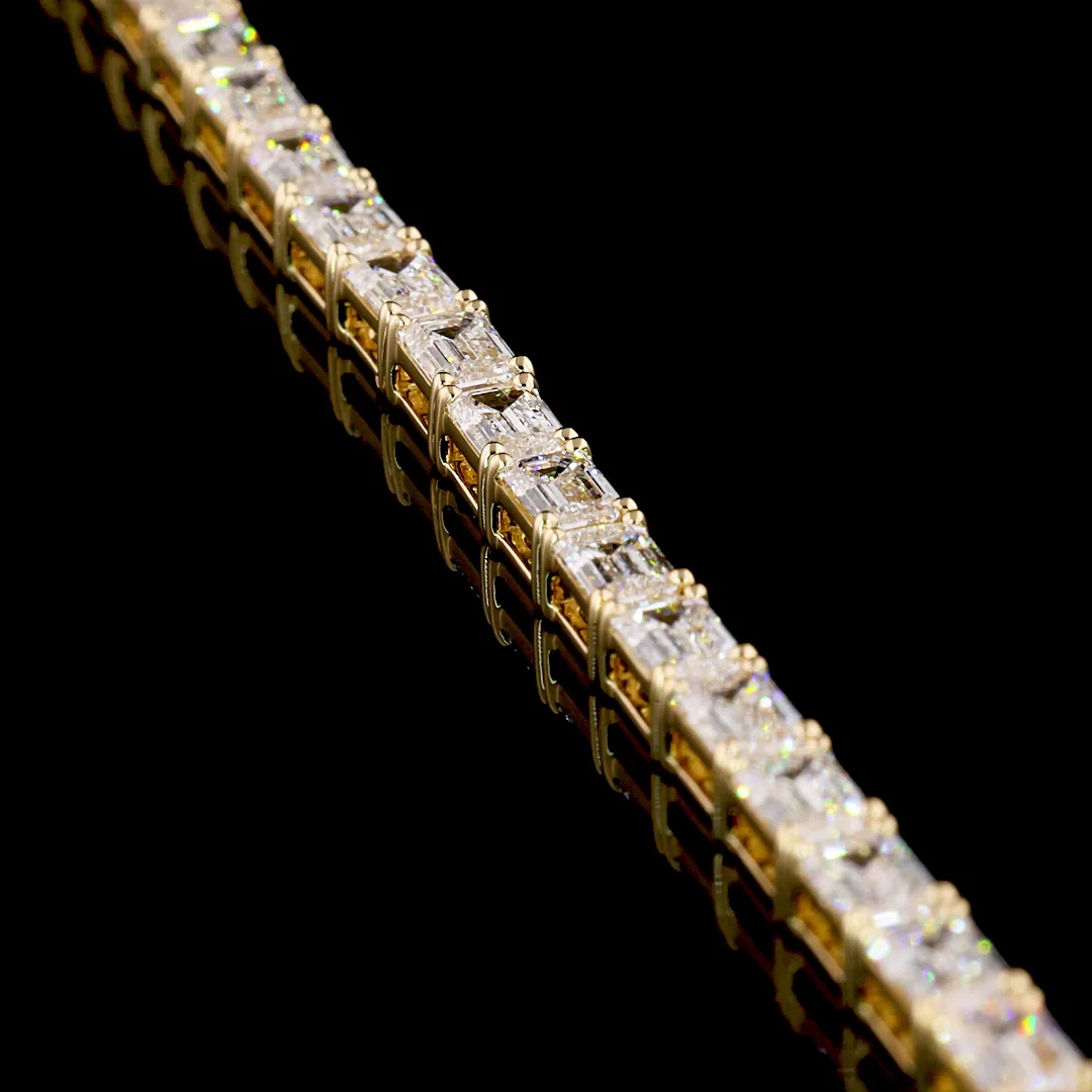 6.87 Cts 14k Yellow Gold Emerald Shape Tennis Bracelet - Image 3
