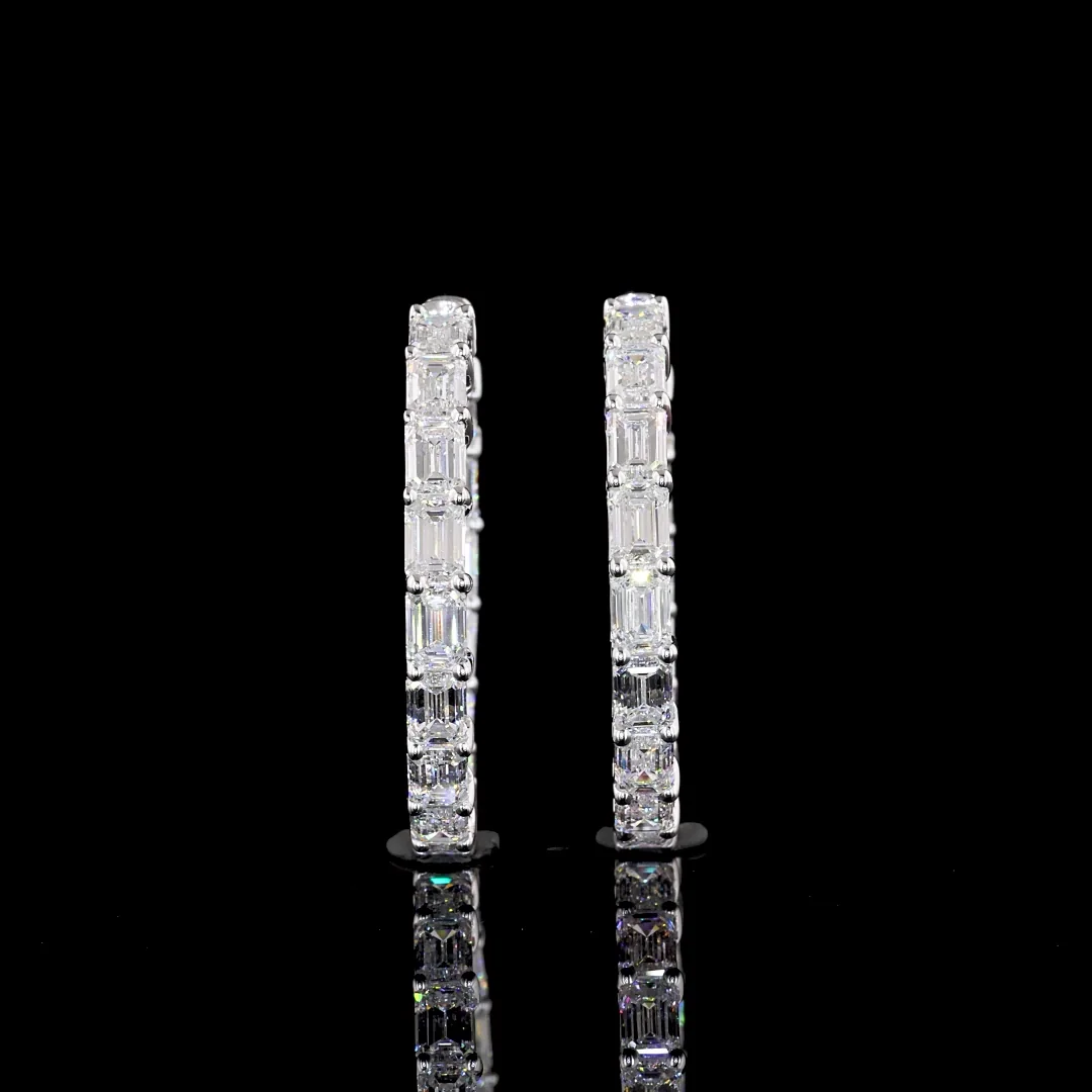 7.45 Cts 14k White Gold Emerald Shape Hoops Earring - Image 2
