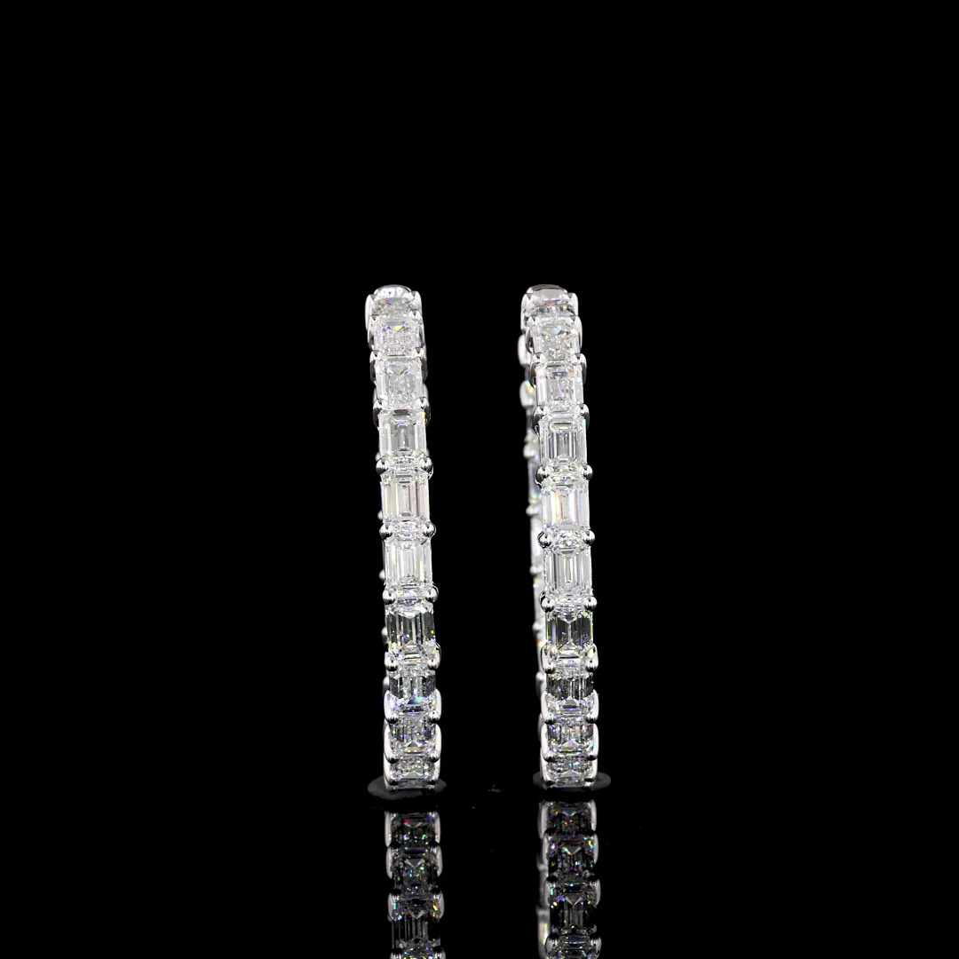 8.43 Cts 14k White Gold Emerald Shape Hoops Earring - Image 3