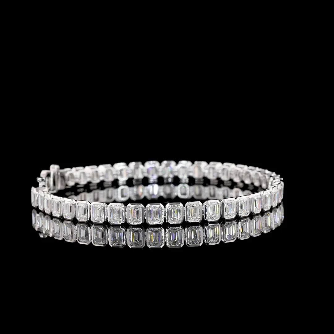 10.93 Cts 14k White Gold Emerald Shape Tennis Bracelet - Video