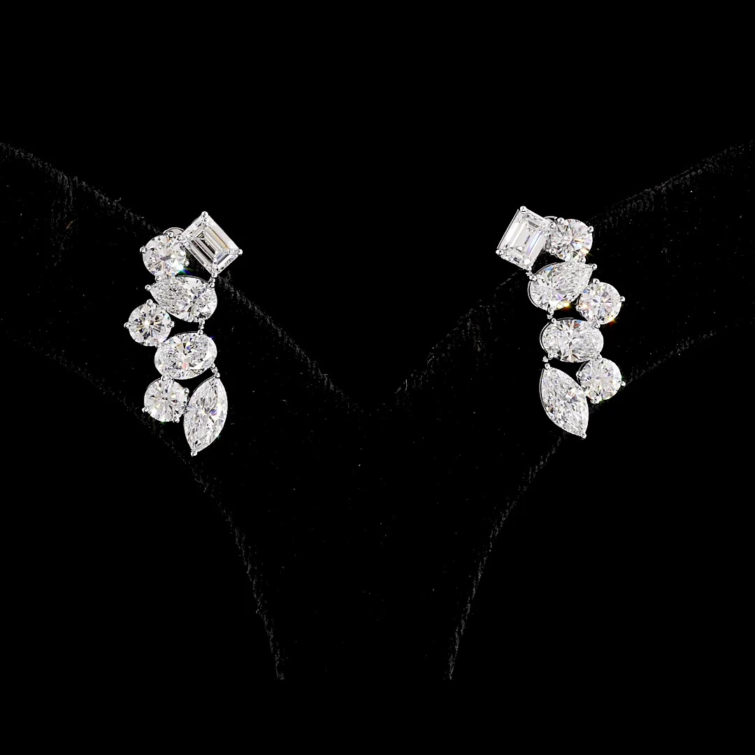 5.91 Cts 14k White Gold Mix Shape Crawler Earring - Video