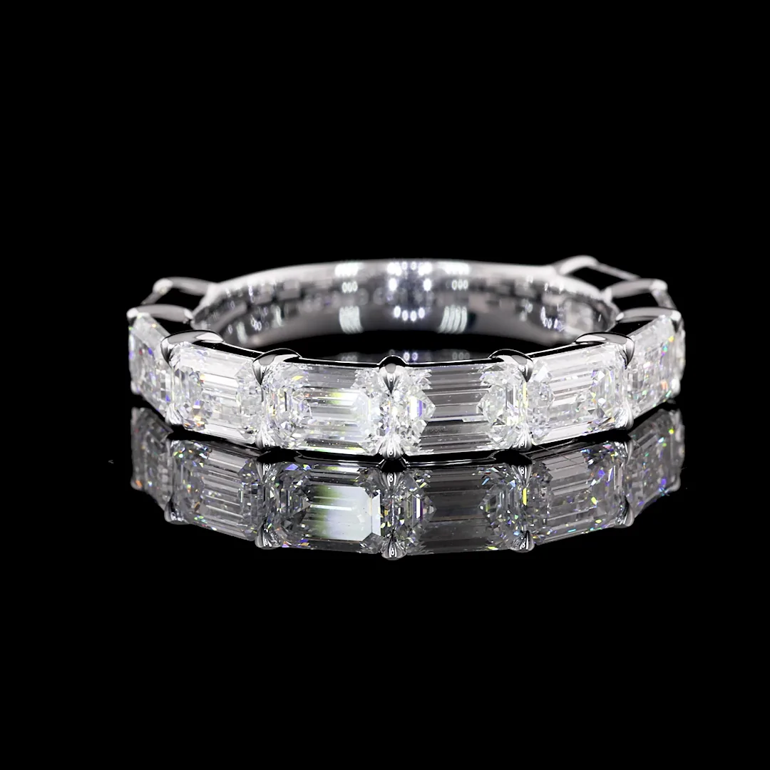 2.97 Cts 14k White Gold Emerald Shape Half Eternity Eternity Band - Video