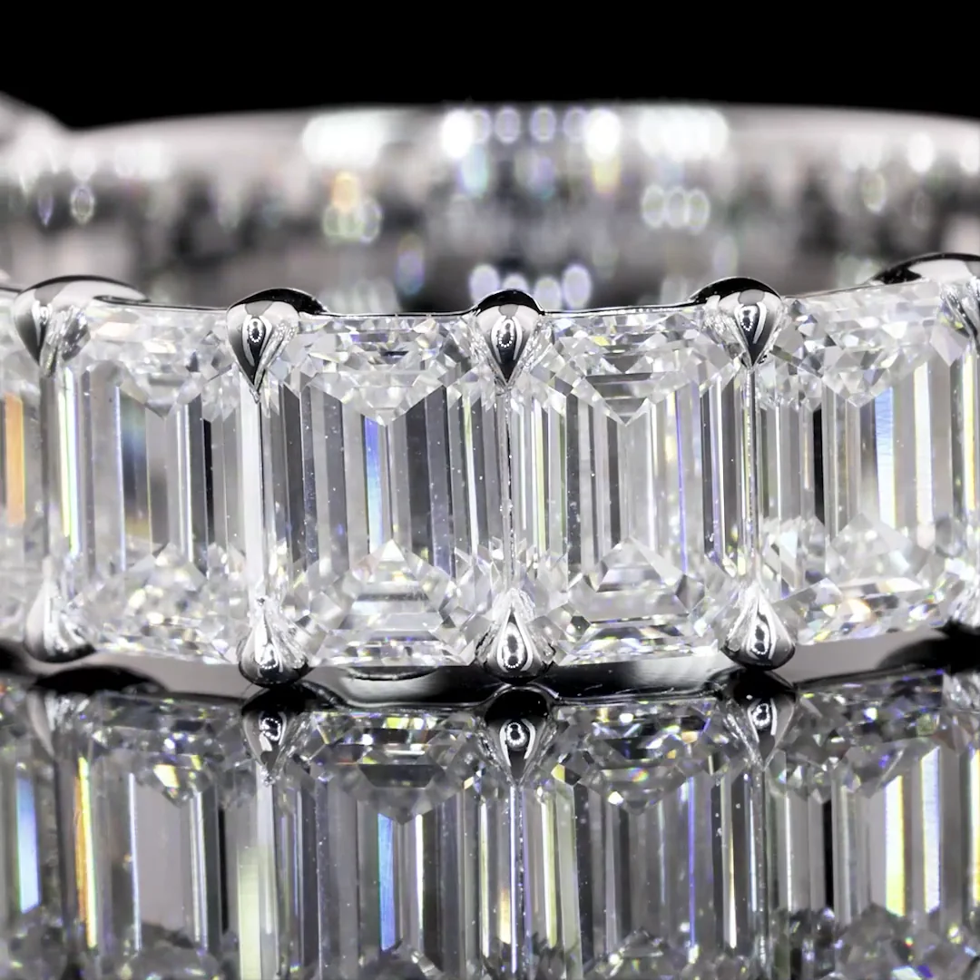 3.82 Cts 14k White Gold Emerald Shape 3/4 Band Eternity Band - Image 2