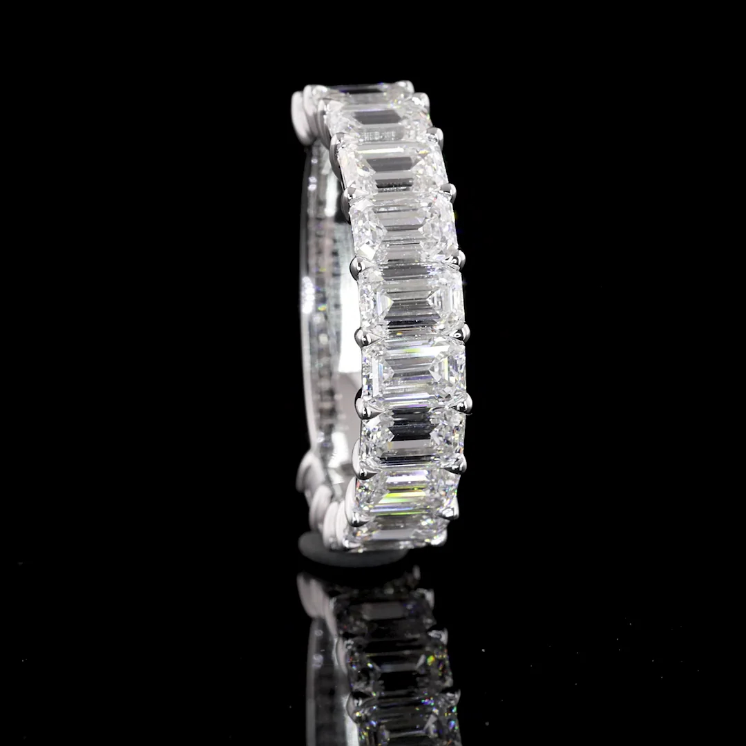 3.82 Cts 14k White Gold Emerald Shape 3/4 Band Eternity Band - Image 3