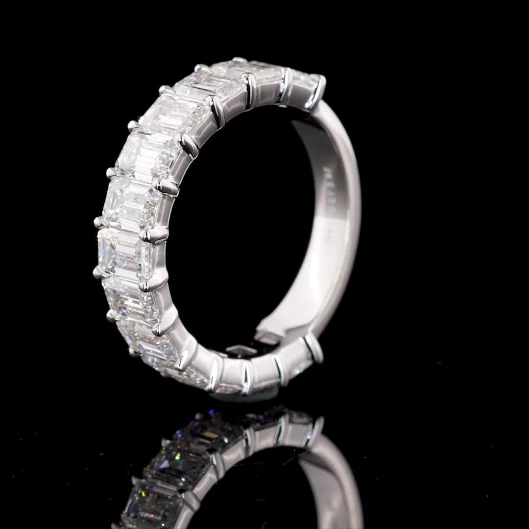 3.82 Cts 14k White Gold Emerald Shape 3/4 Band Eternity Band - Image 4