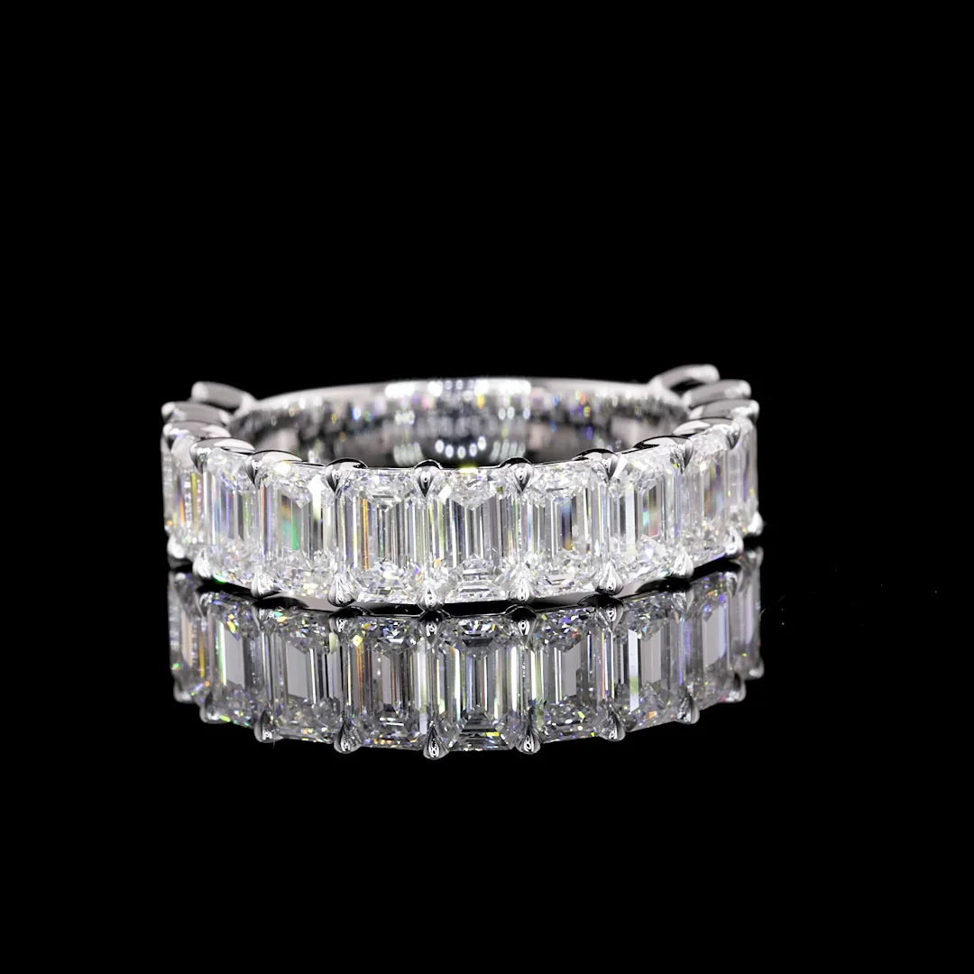 3.97 Cts 14k White Gold Emerald Shape Half Eternity Eternity Band - Video