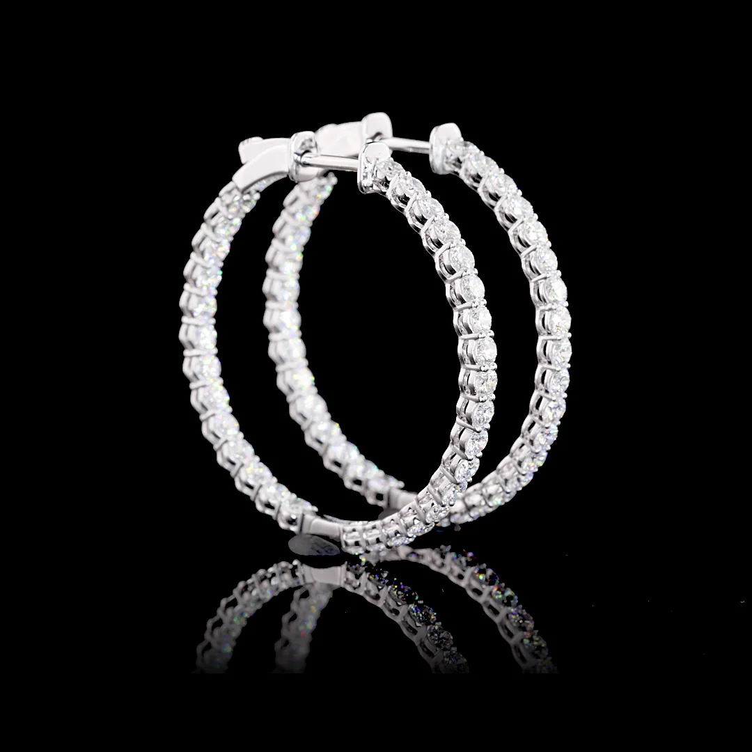 1.68 Cts 14k White Gold Round Shape Hoops Earring - Video
