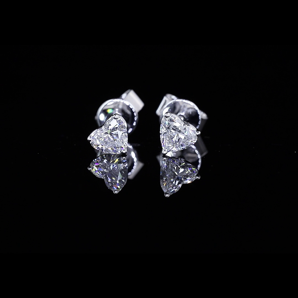 0.59 Cts 14k White Gold Heart Shape Studs Earring - Image 2