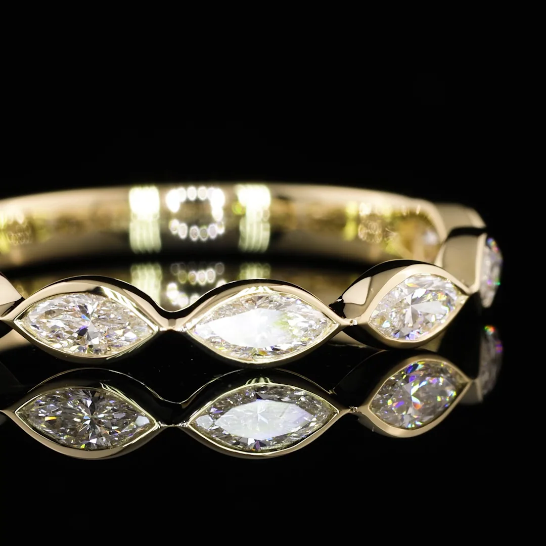 0.65 Cts 14k Yellow Gold Marquise Shape Half Eternity Eternity Band - Image 3
