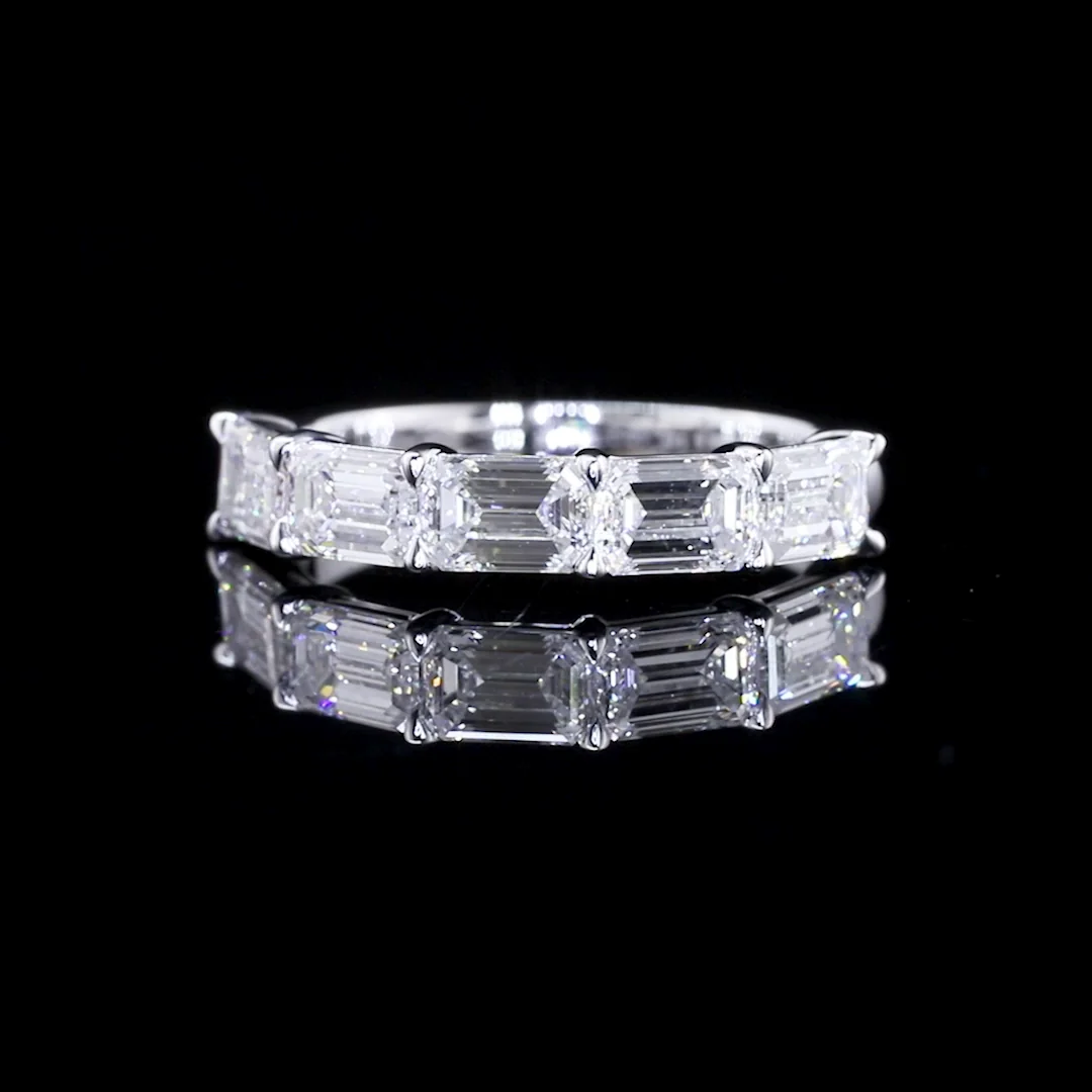 2.12 Cts 14k White Gold Emerald Shape 5 Stones Eternity Band - Video