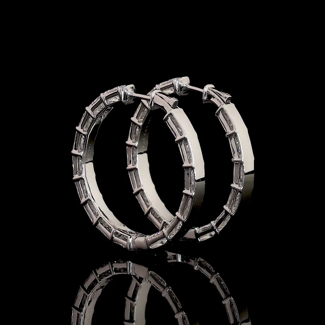 9.6 Cts 14k White Gold Radiant Shape Hoops Earring - Image 2