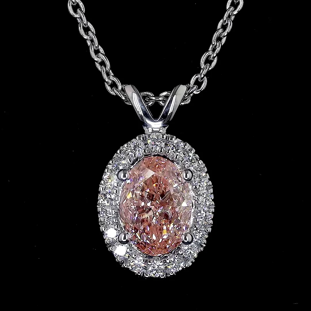 0.81 Cts 14k White Gold Oval Shape Halo Pendant - Image 2