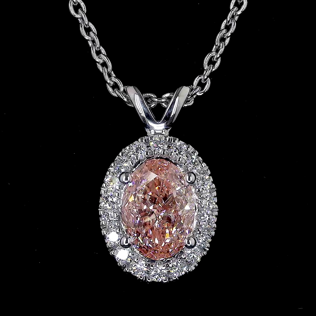 0.81 Cts 14k White Gold Oval Shape Halo Pendant - Image 2