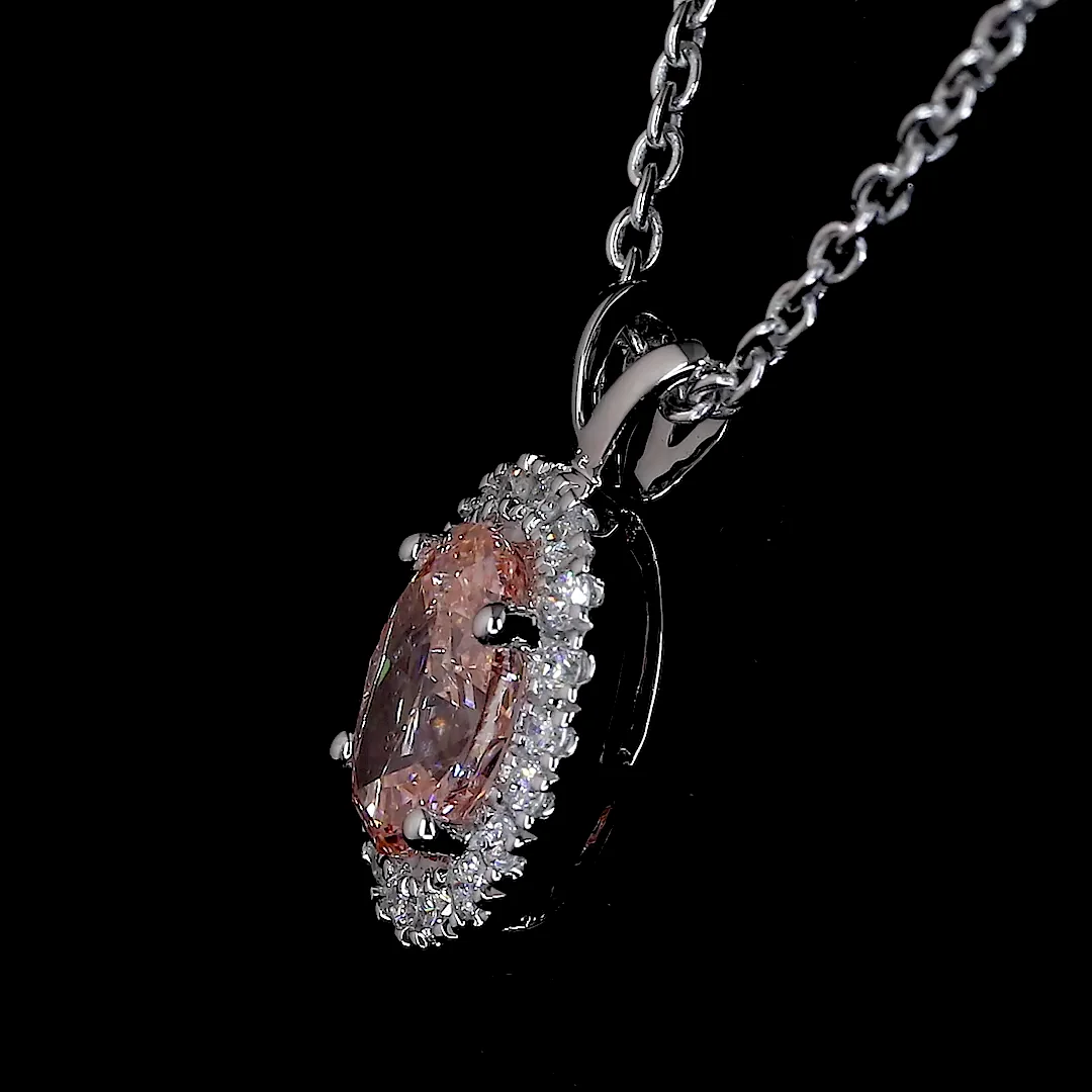 0.81 Cts 14k White Gold Oval Shape Halo Pendant - Image 3