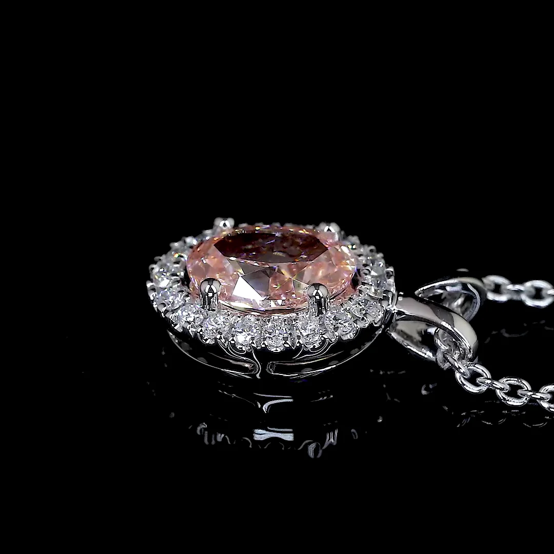 0.81 Cts 14k White Gold Oval Shape Halo Pendant - Image 4